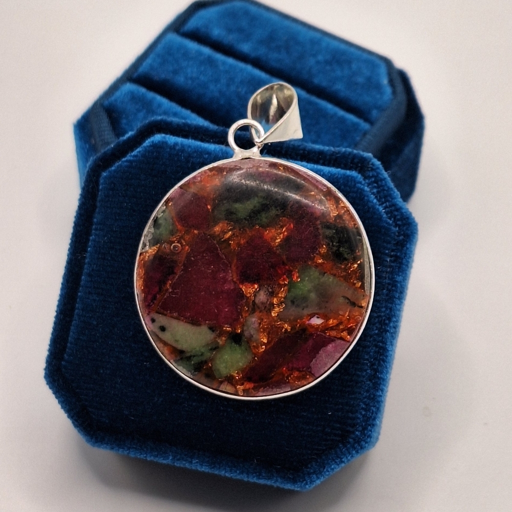 Watermelon Tourmaline Mosaic Pendant | Pink & Green Gemstone | Handmade | Silver
